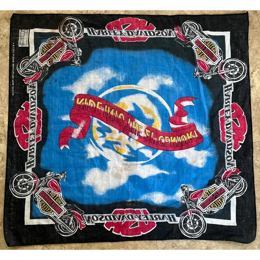 Vintage Harley Davidson Bandana Ride Into The 21st Century Biker Scarf USA Made